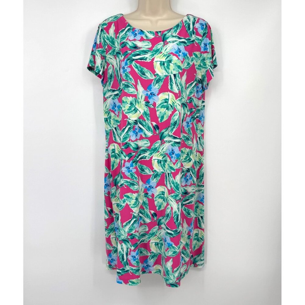Pappagallo Victoria Island Palm Print Dress Size L Large tropical island vacatio